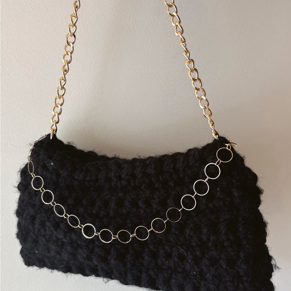 Handmade Black and Gold Crochet Handbag